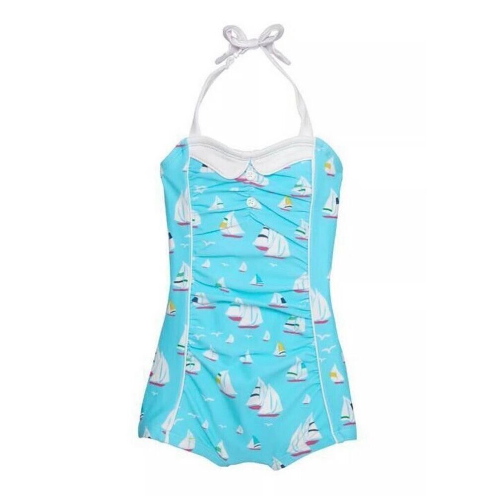 NWOT Janie And Jack Retro Sailboat Sailor One Piece Swimsuit Baby Girl 3-6 Month